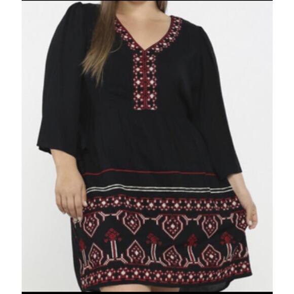 Flying Tomato Embroidered Black Midi Boho  Cottage Dress Sz L - Picture 2 of 10